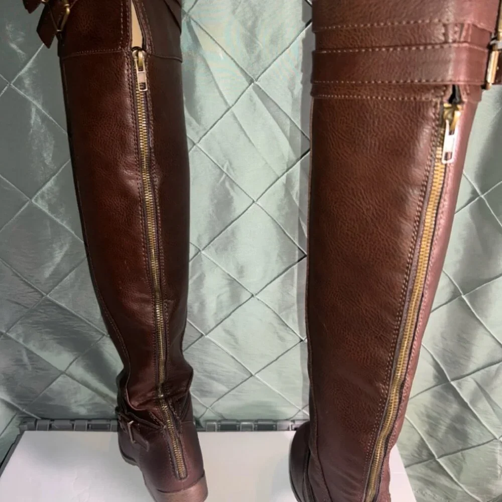 Robynne JustFab Brown over the knee leather fashion boots Sz.‎ 8